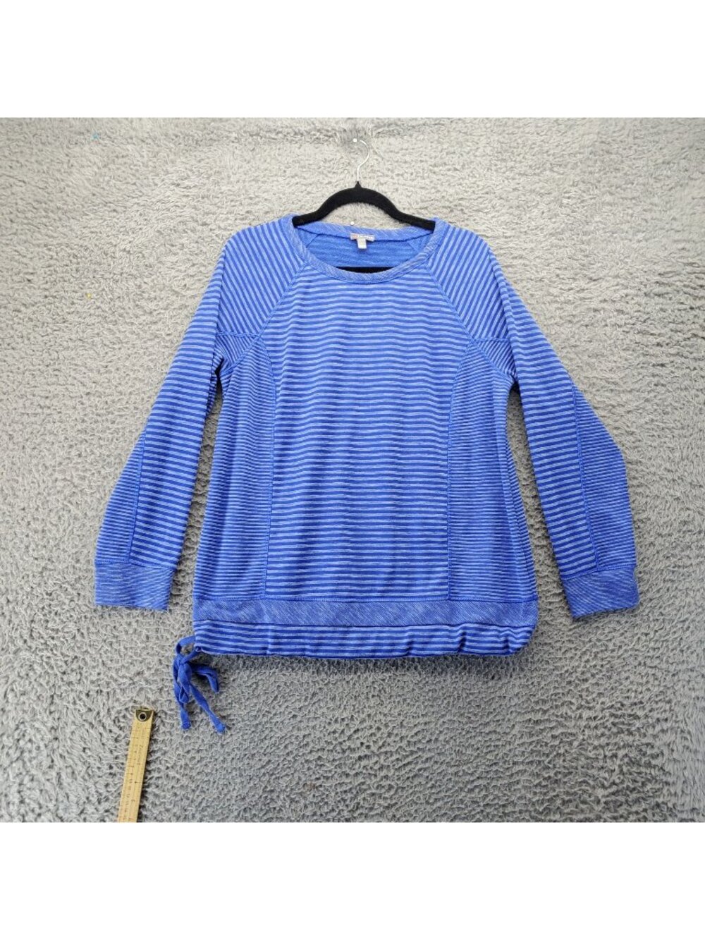 Talbots Top Womens Large Blue Striped Drawstring Hem Long Sleeve Polyester Blend